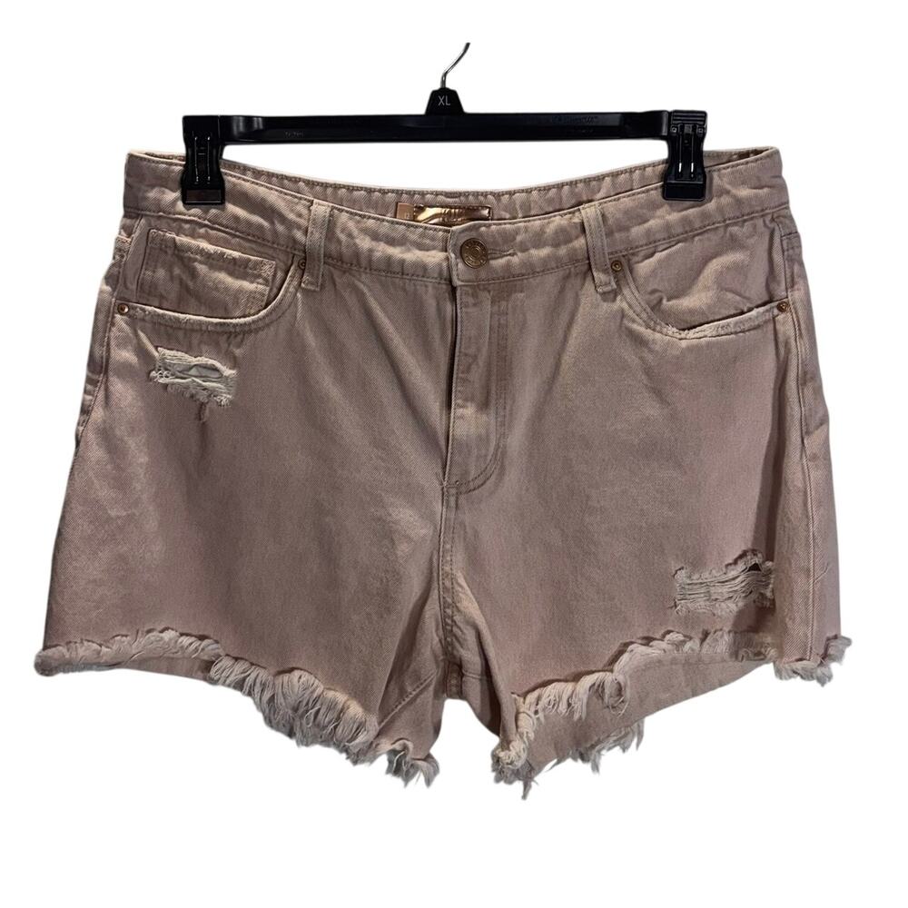 Kut From The Kloth Jane Long Shorts Womens 12 Pink Distressed Raw Hem